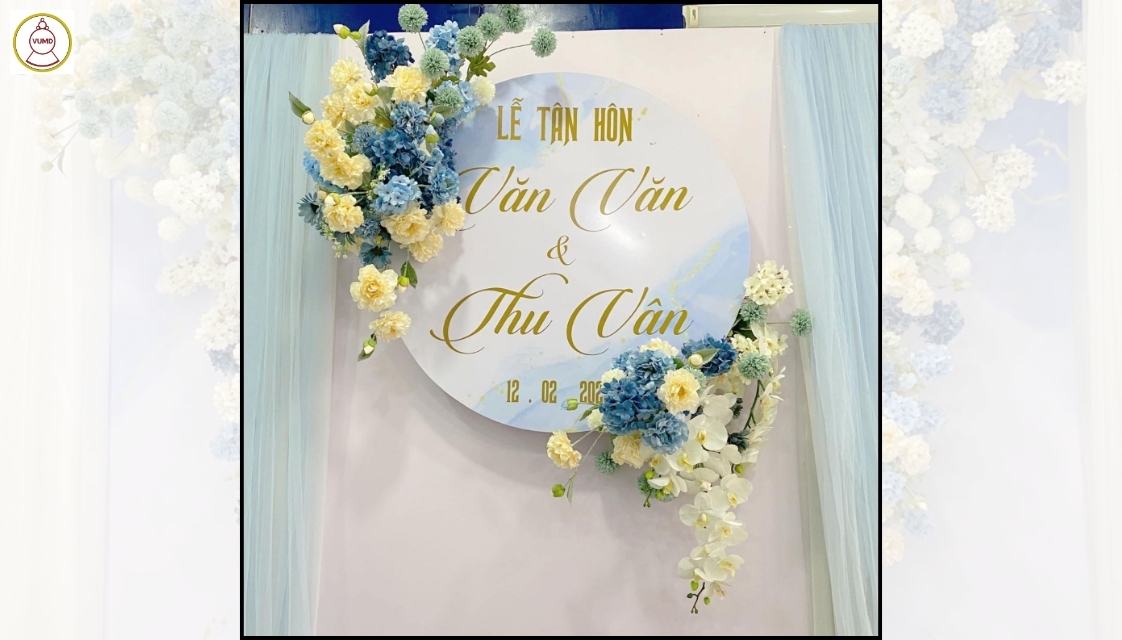 Gói trang trí bàn gia tiên trắng xanh dương